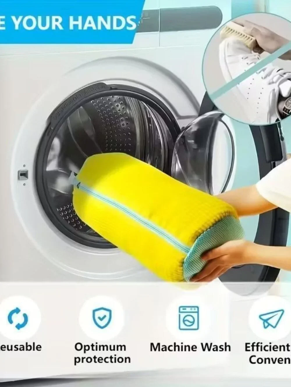 Chenille Washing Machine Shoe Bag Reusable Protective Sneaker Cleaner Yellow